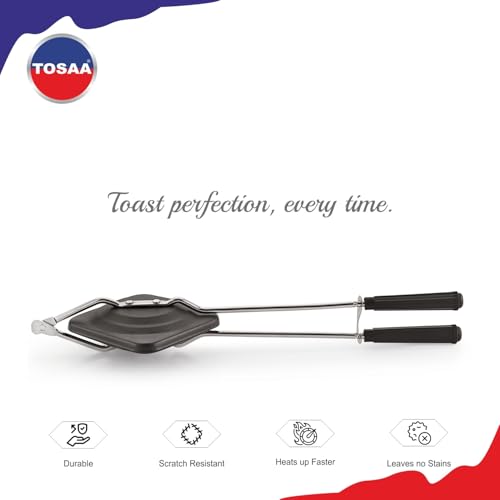 Tosaa T2STSR Sandwich Gas Non-Stick Aluminium | Compatibility with Gas Stoves | Flame-Proof Design | Heat-Resistant Handle | Sandwich Maker | Black view 2