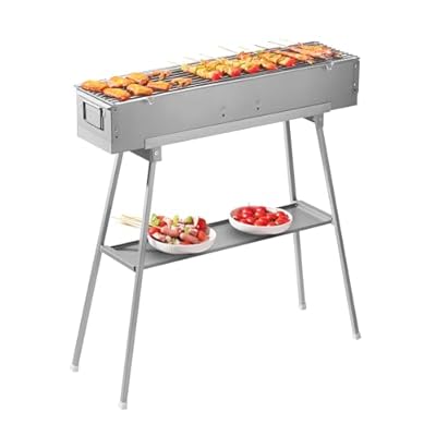 comsenz 31.5’’ Portable Charcoal Grill Folding BBQ Grill for Outdoor Grilling Cooking Camping Hiking Picnics Tailgating Backpacking Party, With Excellent Ventilation Design, Matte Sliver