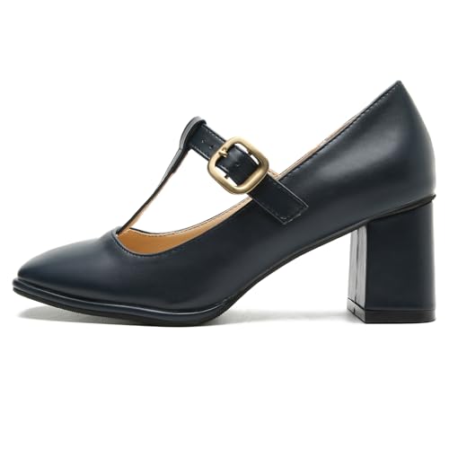 Womens T-Strap Vintage Heels Mary Jane Dress Shoes Block Chunky Heels Office Work Pumps2