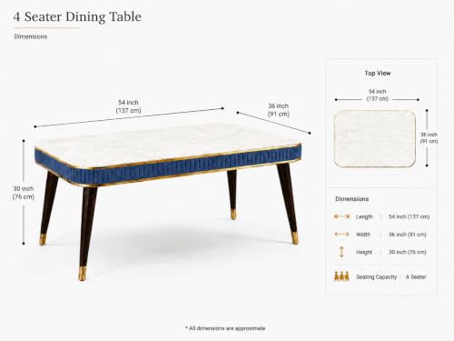 Image of WOODEN SPACE Majestic 4 Seater Wooden Dining Table Set | Urban Marble Top Dining Table with Chairs for Dining Room & Kitchen (Majestic Classic Backline Navy Blue) (54 x 36 x 30 inch)