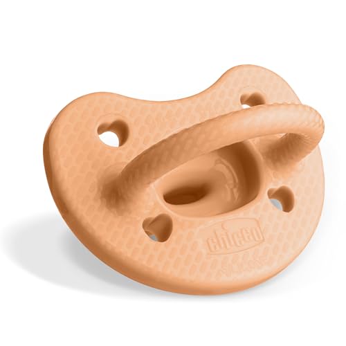 Image of Chicco PhysioForma Luxe Orthodontic Pacifier for Babies 6-16 Months, One-Piece 100% Soft Silicone, Supports Breathing, Textured Shield & Handle, Sterilizing Case, BPA Free, 2-Pack, Cantaloupe