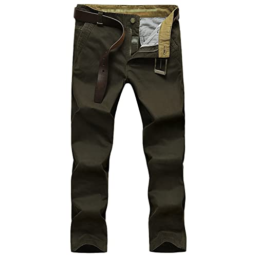 Men Relaxed Fit Casual Cotton Pant Chino Flat Front Classic Straight Pants Lightweight Business Comfort Trousers (Armygreen,29)