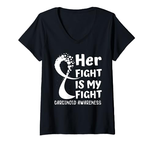 Zebra Ribbon Family Fighter Hope: conciencia sobre los carcinoides Camiseta Cuello V