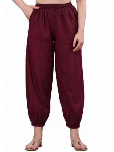 Image of Women's Cambric Cotton Afghani Patiala Salwar - Loose Fit, Elastic Waist, Deep Pockets | Ethnic & Casual Wear