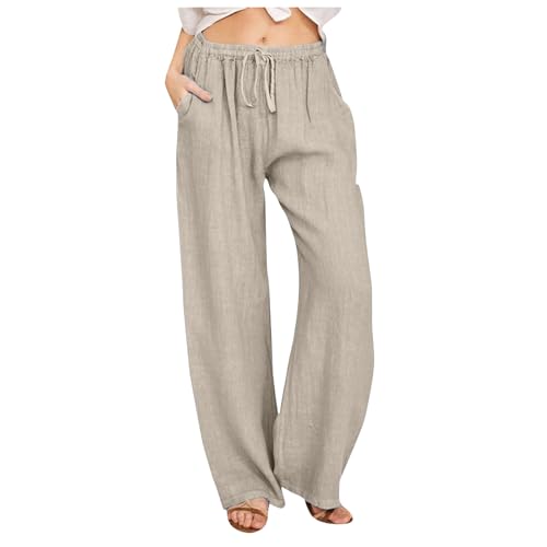 2025 - Pantalones de mujer de cintura alta pierna ancha, pantalones elásticos de moda con cordón, cómodos pantalones largos con bolsillos de pierna recta pantalones pequeños para mujer negro, plata, S