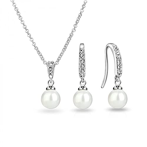 Philip Jones Silver Plated Pearl Drop Set Created with Zircondia® Crystals