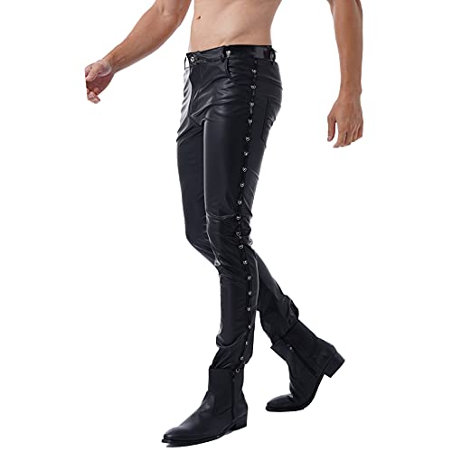 Liiyii men's faux leather skinny pants stage club long trousers s…