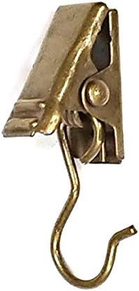 100 x Curtain Rod Ring Clips & Hook, Antique Brass Finished Steel