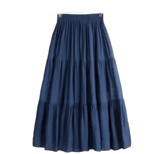 Women Ethnic Long Tiered & Layered Cotton Solid Maxi Skirt with Elasticated Waist Royal Blue-picture-11