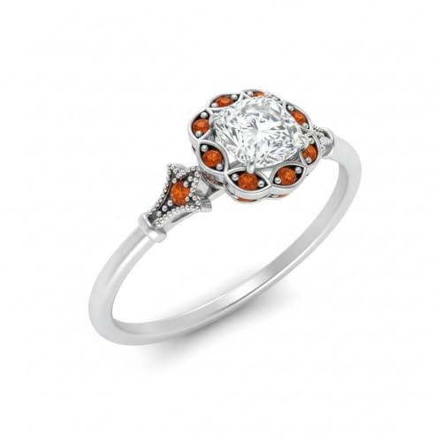 Image of Choose Your Gemstone Vintage Halo Diamond CZ Engagement Ring Sterling Silver Cushion Shape Vintage Engagement Rings Minimal Modern Design Birthday Gift Wedding Gift US Size 4 to 12
