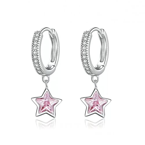 Boucles d'oreilles Rose Star Hoop en argent et oxydes de zirconium brillants pour femme