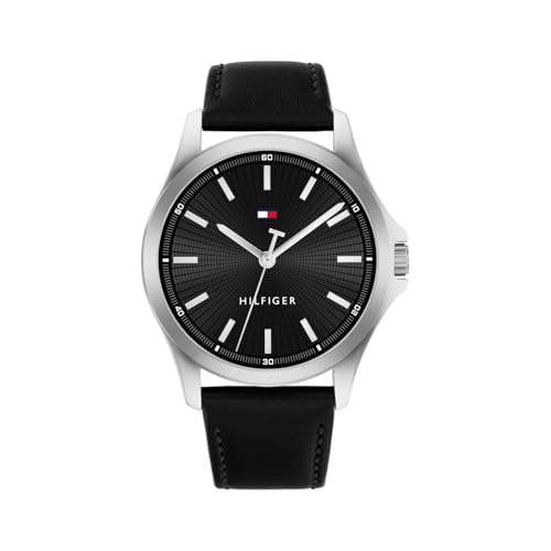 Image of Tommy Hilfiger Quartz Analog with Black Dial Black Leather Strap Watch for Men - TH1710668