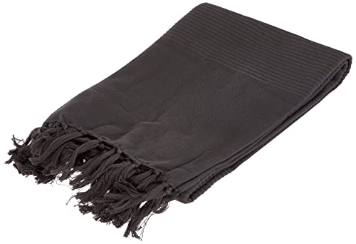 DOUCEUR D'INTERIEUR Le Jardin des Cigales Lana Jeté de Fauteuil A Franges Coton Tisse Anthracite 150 x 150 cm