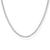 PAVOI Rhodium Plated 3mm Simulated Diamond Tennis Necklace – Chunky Long Necklace for Women – Size 18"