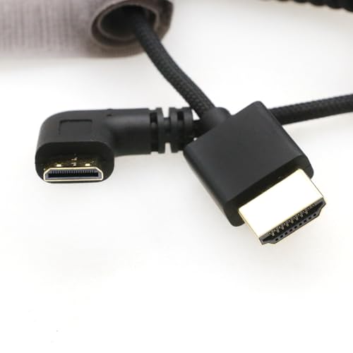 Cable Mini HDMI a HDMI 8K de ángulo recto SZRMCC en espiral trenzado para cámaras DSLR y mirrorless 6