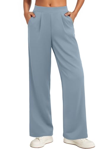 Feiersi Women Stretchy Wide Leg Pants Soft Elastic High Waisted Casual Palazzo Pants Trousers with Pockets