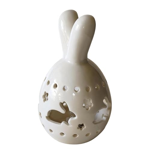 Décoration lapin de Pâques céramique : centre de table lumineux et lampe pour cheminée
