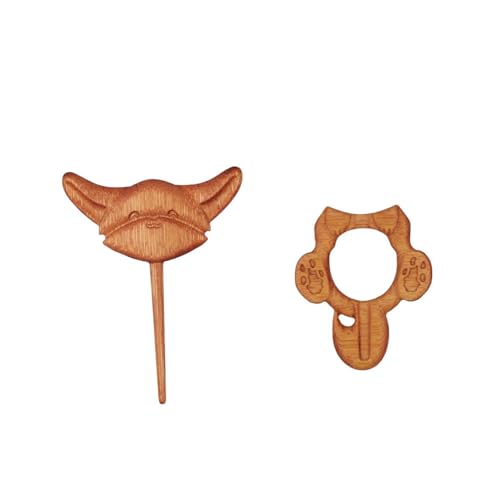 Image of Pokinge 2Pcs Wooden Carving Brooch Pin Cartoon Animal Sweater Brooch Cute Wood Carved Scarf Buckle Women Shawl Pin Creative Craft Gifts For Girls