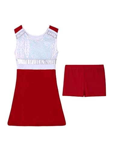 Fldy Kids Girls Shiny Sequins Dance Dress Outfits Halloween Cosplay Party Cheer Leader Costumes Cheerleading Uniform Red 10 Years #TOP6