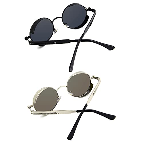 Image of RONSOU Steampunk Style Round Vintage Polarized Sunglasses Retro Eyewear UV400 Protection Matel Frame