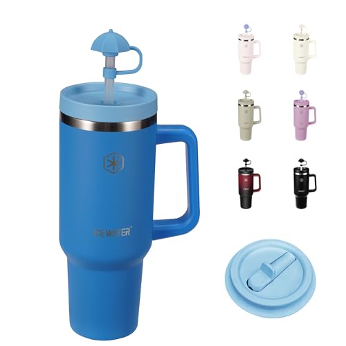 Image of ICEWATER 40 oz Tumbler with 2 Lids (Regular Straw and Flip Straw) | 100% Leak-proof Insulated Tumbler with Handle, Cup Holder Friendly, Stainless Steel Water Bottle, Secure Twist-Lock Straw