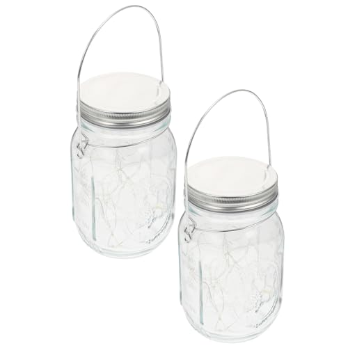 HEMOTON Lot de 2 Lampes Décoratives de Bocaux en Verre Suspendues, LED Lumière D'ambiance Chaud Blanc et Multicolore, Éclairage Extérieur pour Jardin, Balcon et Terrasse, sans Pile