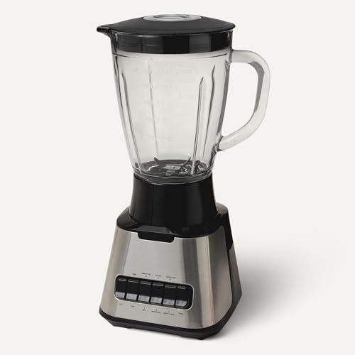 Image of Amazon Basics Powerful 700W Countertop Blender with 6-Cup (50 Fl. Oz) Glass Jar, 6 Pre-Programmed Functions, Ice Crush, Stainless Steel Blades, Black & Silver