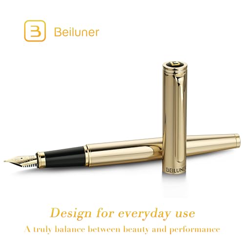 Image of BEILUNER Gold Fountain Pen,Stunning Luxury Pens with 24K Gold Finish, Gorgeous 24K Gilded Nib(Medium), Fancy Pen Gift Set for Men&Women -Ink Converter-Elegant,Office,Nice Pen for Writing