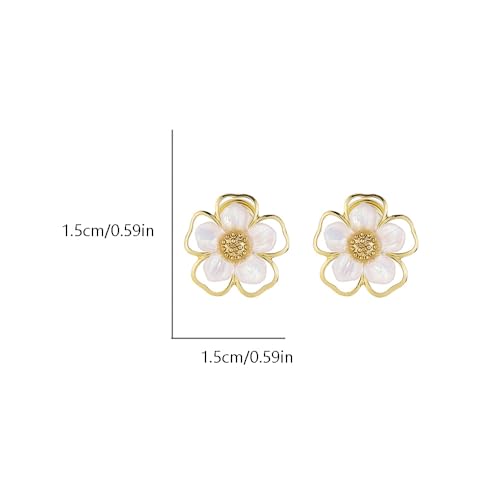 Clip On Flower Shell Pearl Fake Stud Earrings for Women No Piercings Ear Fashion Elegant Gold Plated White Floral Statement Huggie Studs Wedding Valentines Day Jewelry Gifts for Her Birthday Hypoallergenic 15mm2