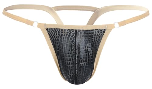 Men's Fashion Metallic Sparkly Cheeky Underwear Loungewear Male Flexible Elastic Waistband Hollow Out G-Strings Black L