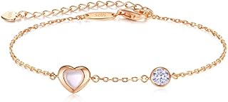LOUISA SECRET Pearl Heart Bracelet for Women, 925 Sterling Silver Bracelet for Women, Cubic Zirconia Gold Plated Bracelet for Women, Jewellery Gifts for Women Birthday Mothers Day