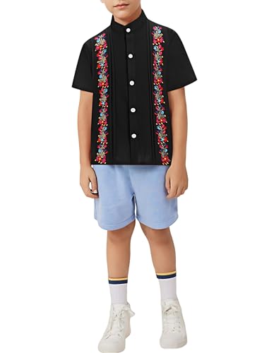 OBEEII Mexican Shirts for Boys Traditional Embroidered Shirt Toddler Kids Mexico Short Sleeve Guayabera Button Down Shirt