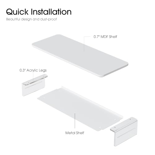 Image of Fenge 23.6 inch Dual Monitor Stand with Clear Acrylic Legs, White | Clear Acrylic, Storage Compartment, 2-tier Home Office Monitor Riser, Desktop Shelf Fit Monitor /Laptop /Printer