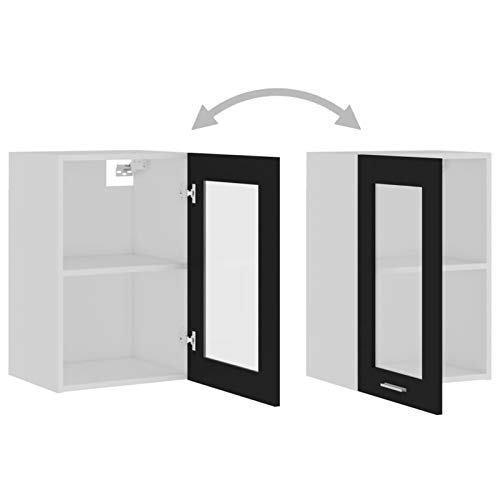 Mogou Hängeglasschrank Küche, Küchenschrank, Schrank Mit Glastüren, Küchenhängeschränke, Wandvitrine Hängend, Schwarz 40x31x60 cm Spanplatte - Image 7