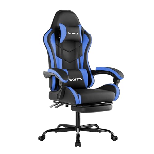 Image of Ergonomic Gaming & Office Chair, Footrest, Racing Design Black /Blue | PVC with headrest,lumbar, Adjustable Height recliner for adults 2D-Linkage Armrests for 300LBS
