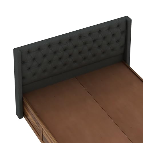 Image of Ganpati Arts Solid Sheesham Wood Swiss Queen Size Bed with Box Storage and Fabrio Style Tar Upholstered Headboard | Wooden Double Bed Cot Palang Furniture for Bedroom, Guest Room, Hotels, Home (Teak)