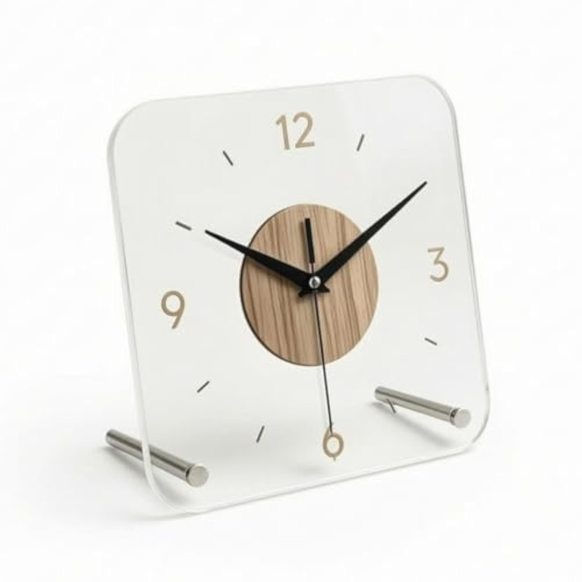 Clear Front Square Tabletop Timepiece, Walnut Tone
