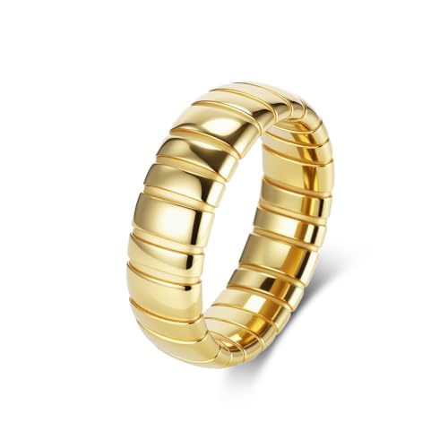 Bague Acier Inoxydable Gravée Femme 7MM Anneau Or Géométrique