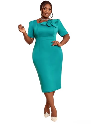 AOMEI Women's Modest Pencil Bodycon Midi Dress Irregular Neck with Petal Short Sleeve Formal Event Gowns