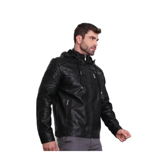 Jaqueta Couro Masculina Vukkin Forrada Peluciada (BR, Alfa, GG, Plus Size, Regular, PRETO 462#)