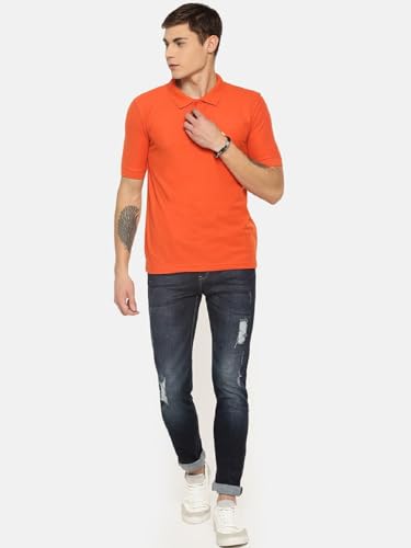 Image of Dollar Men's Pack of 1 Solid Cotton Blend Polo Neck T-Shirt