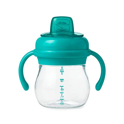 Image of OXO Tot Transitions Soft Spout Sippy Cup with Removable Handles, Teal, 6 Ounce (2 Pack)