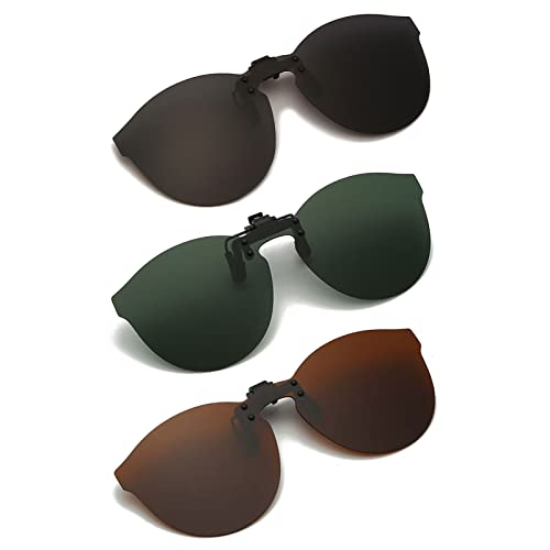 YAMEIZE Polarized 3 Pairs Clip-on Sunglasses - Anti-Glare UV400 Protection Flip Up Rimless Lens Driving Outdoor for Men Women