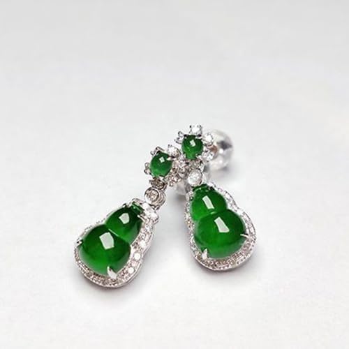 Boucles d'oreilles jade naturel vert gourde argent S925 harmonie