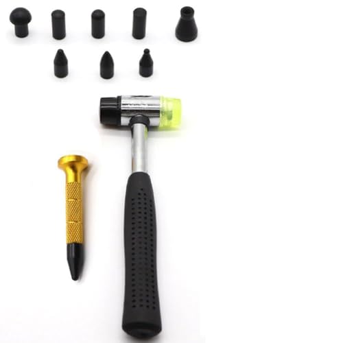 Opatiny Kit de débosselage de voiture avec 9 têtes et marteau – Outil de battement de panneau sans peinture pour réparation de carrosserie de véhicule sans rayures, ensemble compact en aluminium