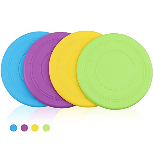 Xingsky 4 Piezas Frisbees de Perro, 18cm Juguete de Disco Volador para Perro, Juguete para Masticar Mascotas de Goma, Training Dog Training Frisbee, lanzar, atrapar y Jugar Cover