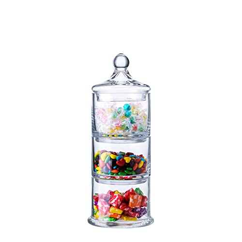 Diamond Star 12" 3 Tier Decorative Round Glass Storage Jars With Lids, Decorative Round Stackable Snack Storage Canister With Lid For Sweets, Animal Treats, Dry Foods, Fruit, Nuts, Coffee Bean And Building Blocks #TOP18