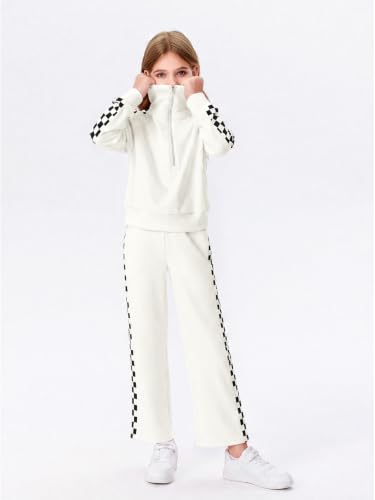 Image of Haloumoning Girls Sweatsuit 2 Piece Zip Long Sleeve Sweat Outfits | Half Zip,Waist drawstring,girls tracksuit