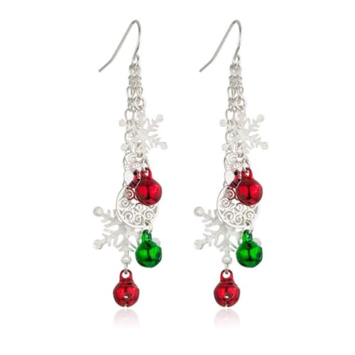 Boucles d'oreilles flocon de neige de Noël et pendentif cloche rouge vert pour femmes