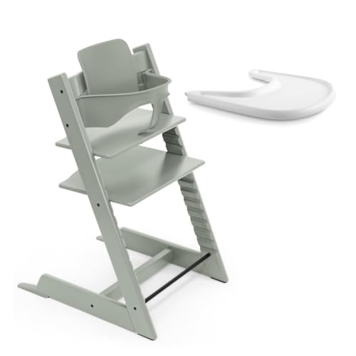 Stokke Tripp Trapp Hochstuhl (Glacier Green) mit Stokke Tray (White) - ein verstellbares ergonomisches und leicht zu reinigendes Babyset für Kinder im Alter von 6-36 Monaten